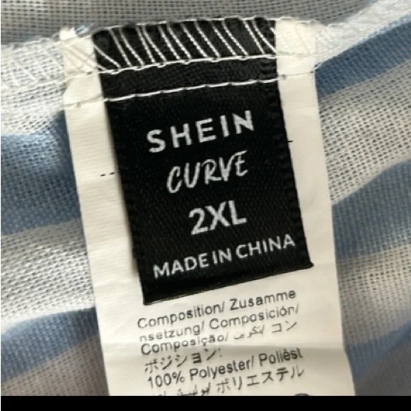 🌻4/$20 SHEIN Curve Frenchy Women's Blue White Striped Batwing Sleeve Shirt 2XL - Picture 7 of 8